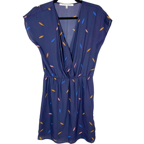 Collective Concepts, Size Medium, Navy Blue Feather Print Midi Dress, EUC - Picture 1 of 7